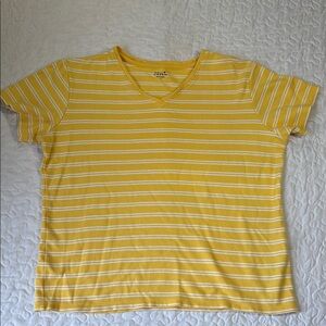 Falls Creek Sunny Yellow Striped Vneck 100% Cotton Tshirt size large
